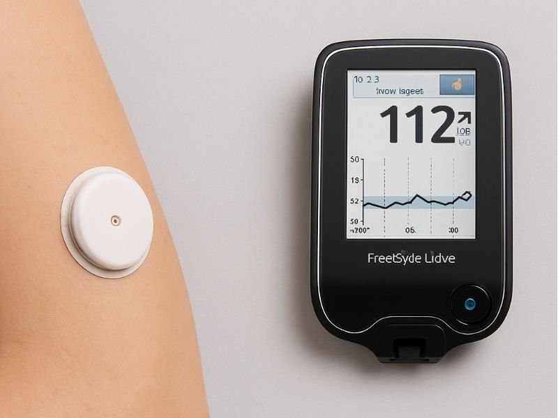 Freestyle Libre: Revolução no Controle da Glicose Sem Dor 1 Pessoa com o sensor Freestyle Libre aplicado na parte superior do braço, demonstrando monitoramento de glicose sem agulhas com tecnologia de sensor inteligente para controle da diabetes